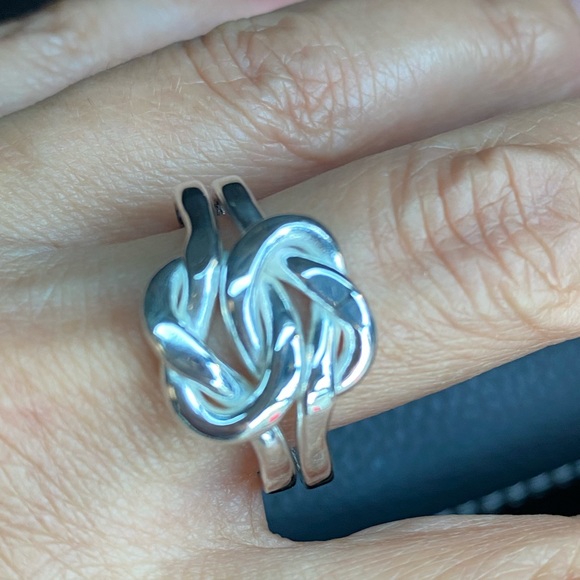 Large 925 Sterling Silver Love Knot Wire Wrap Ring - Picture 2 of 8